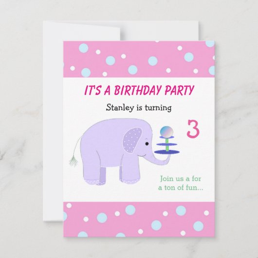 Carte d'invitation d'anniversaire pour éléphant en (Devant)