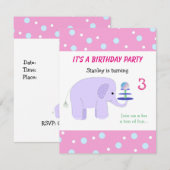 Carte d'invitation d'anniversaire pour éléphant en (Devant / Derrière)
