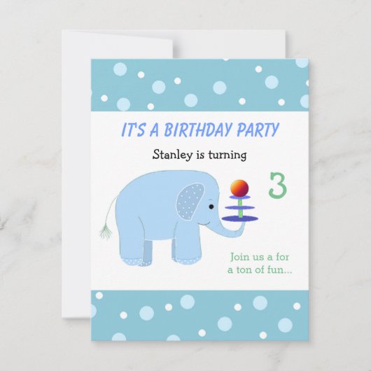 Carte d'invitation d'anniversaire pour éléphant en (Devant)