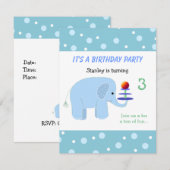 Carte d'invitation d'anniversaire pour éléphant en (Devant / Derrière)