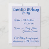 Carte d'invitation d'anniversaire pour filles avec (Dos)