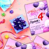 CARTE D'INVITATION D'ANNIVERSAIRE POUR FILLES DE 4