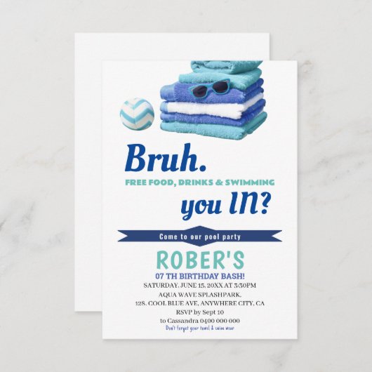 Carte d'invitation d'anniversaire pour garçon avec (Devant / Derrière)