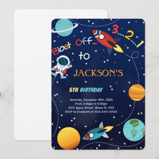 Carte d'invitation d'anniversaire pour l'espace Dé (Devant / Derrière)