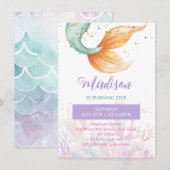 Carte d'invitation d'anniversaire Queue de Sirène  (Devant / Derrière)