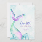 Carte d'invitation d'anniversaire queue de sirène  (Devant)