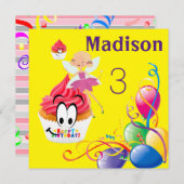 Carte d'invitation d'anniversaire rayée FairyCupca (Devant / Derrière)