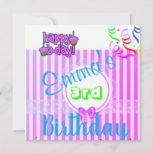 Carte d'invitation d'anniversaire rayure violette  (Devant)