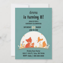 Carte d'invitation d'anniversaire Renards Mignons 