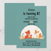 Carte d'invitation d'anniversaire Renards Mignons  (Devant / Derrière)