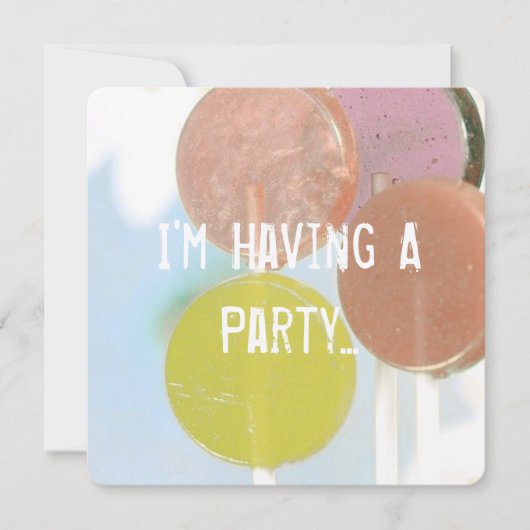 CARTE D'INVITATION D'ANNIVERSAIRE RETRO LOLLIPOPS  (Devant)