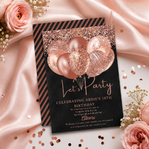 Carte d'invitation d'anniversaire Rose Gold Black