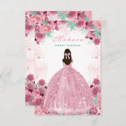 Carte d'invitation d'anniversaire rose sweet sixte