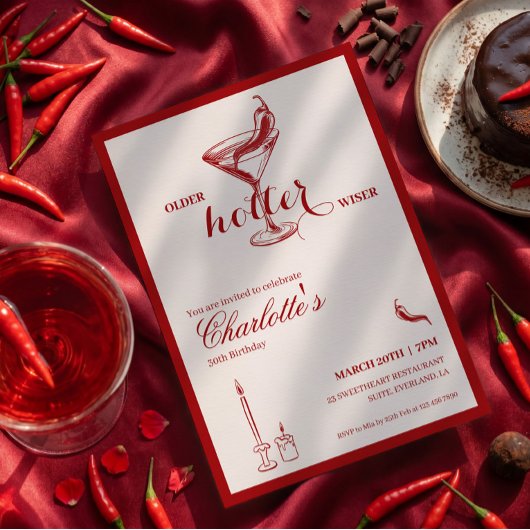 Carte d'invitation d'anniversaire rouge plus âgée