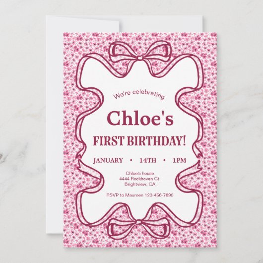 Carte d'invitation d'anniversaire Ruban de fleurs (Devant)