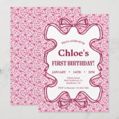 Carte d'invitation d'anniversaire Ruban de fleurs (Devant / Derrière)