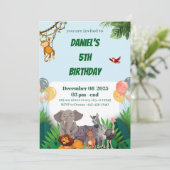 Carte d'invitation d'anniversaire Safari Jungle An (Debout devant)