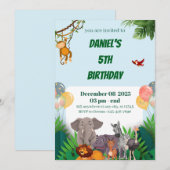 Carte d'invitation d'anniversaire Safari Jungle An (Devant / Derrière)