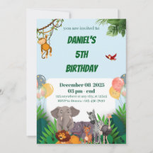 Carte d'invitation d'anniversaire Safari Jungle An