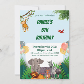 Carte d'invitation d'anniversaire Safari Jungle An