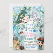 Carte d'invitation d'anniversaire Sirène et Pirate (Devant)