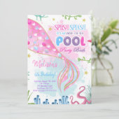 Carte d'invitation d'anniversaire Sirène & Piscine (Debout devant)