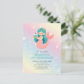 Carte d'invitation d'anniversaire Sirène sous la m (Debout devant)