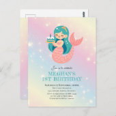Carte d'invitation d'anniversaire Sirène sous la m (Devant / Derrière)