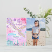 Carte d'invitation d'anniversaire Sirène Violette (Debout devant)