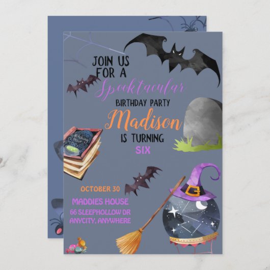 Carte d'invitation d'anniversaire Spooktacular (Devant / Derrière)