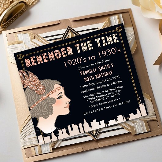 Carte d'invitation d'anniversaire style années 20