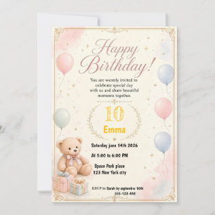 Carte d'invitation d'anniversaire Teddy Bear sans