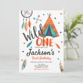 Carte d'invitation d'anniversaire Teepee Attrapeur (Debout devant)