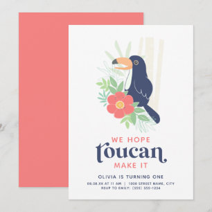 Carte d'invitation d'anniversaire Toucan Palmes Tr