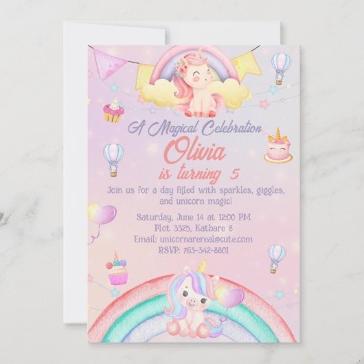 Carte d'invitation d'anniversaire Unicorn personna (Devant)