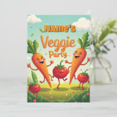 Carte d'invitation d'anniversaire Veggie Party (Debout devant)