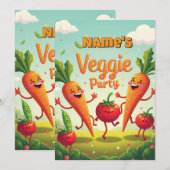 Carte d'invitation d'anniversaire Veggie Party (Devant / Derrière)