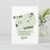 Carte d'invitation d'anniversaire verte et blanche (Debout devant)