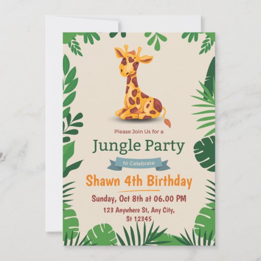 Carte d'invitation d'anniversaire verte simple mig (Devant)