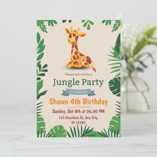 Carte d'invitation d'anniversaire verte simple mig (Debout devant)