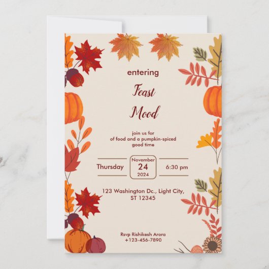 Carte d'invitation d'automne de Thanksgiving (Devant)