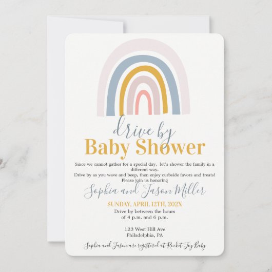 Carte d'invitation de Baby shower Boho Rainbow (Devant)