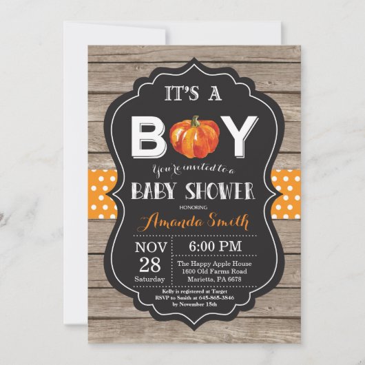 Carte d'invitation de Baby shower d'automne Rustiq (Devant)