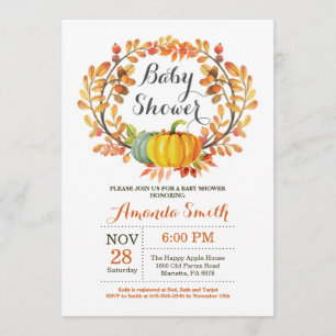 Carte d'invitation de baby shower de citrouille de