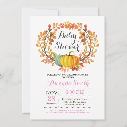 Carte d'invitation de baby shower de fille de (Devant)