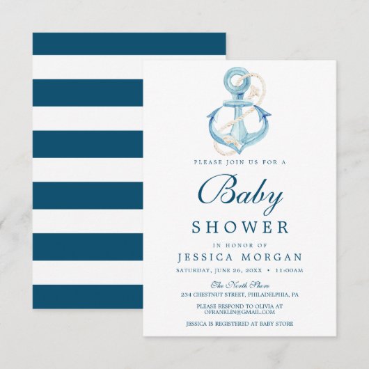 Carte d'invitation de Baby shower de la Marine Nau (Devant / Derrière)