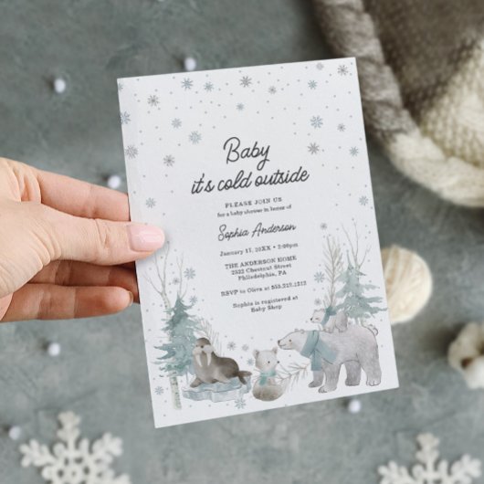 Carte d'invitation de Baby shower d'hiver pour ani
