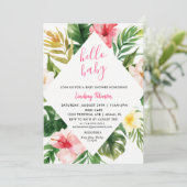 Carte d'invitation de Baby shower Feuilles tropica (Debout devant)