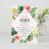 Carte d'invitation de Baby shower Feuilles tropica (Debout devant)