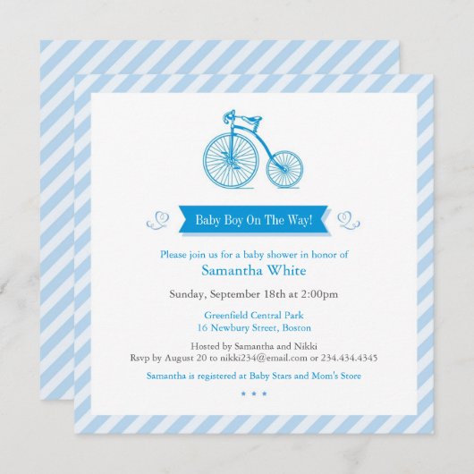 Carte d'invitation de Baby shower garçon (Devant / Derrière)